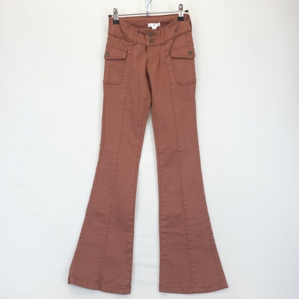 BP High Rise Cargo Flare‎ Pants Women 23 Brown Stretch Pocket Detail Y2K Retro
